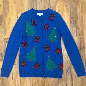 Carolyn Taylor Petites Cardigan // Blue Green Red Black// Petite M Medium Xmas